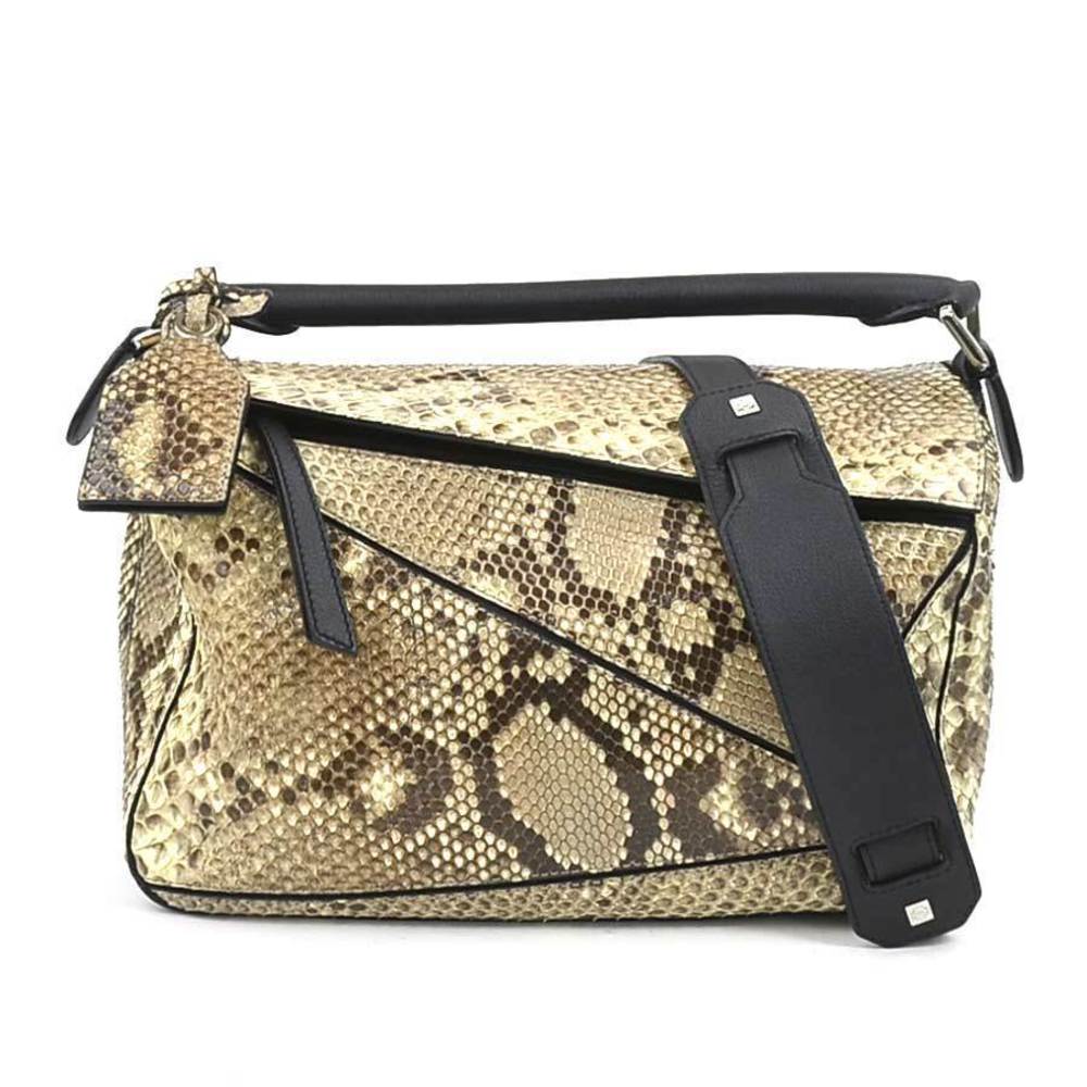 Loewe Puzzle Medium Python Leather Crossbody Shou… - image 1